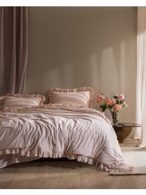 Madame Coco Obernai Tek Kişilik %100 Pamuk Fırfırlı Düz Yıkamalı Nevresim Takımı - Pudra