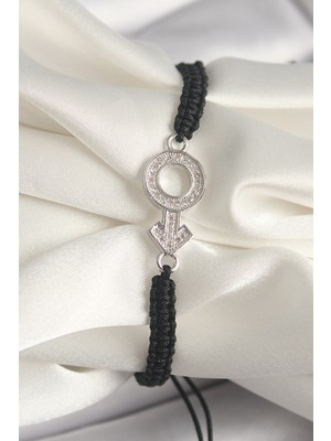 Calperia Pirinç Gümüş Renk Zirkon Taşlı Mars Figür Asansörlü Makrome Model Kadın Bileklik