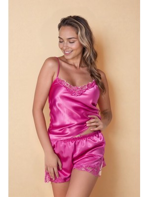 Jumelles Fuşya Jumelles Şortlu Saten Gecelik Takımı