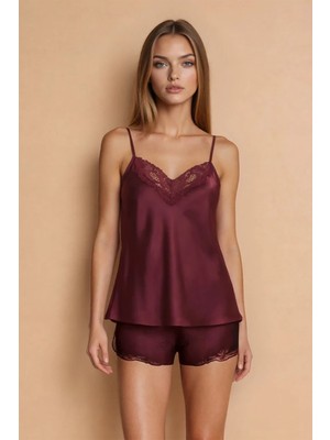 Jumelles Bordo Jumelles Şortlu Saten Gecelik Takımı