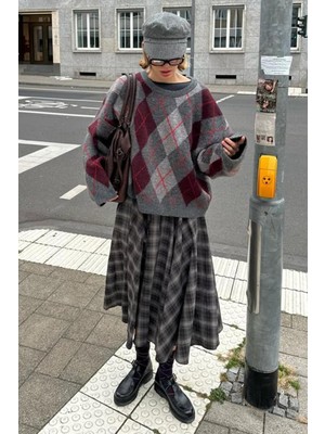 Madmext Antrasit Baklava Desenli Bisiklet Yaka Triko Kadın Kazak MG2647