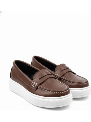 Besteps Kahverengi Loafer Hakiki Deri Termo Kaymaz Taban El Yapımı Erkek Çocuk Ayakkabı