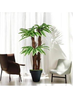 Erhan Flowers Yapay Çiçek Difenbahya Tropik 23 Yapraklı 85 cm Salon Çiçeği Beyaz Plastik Saksılı