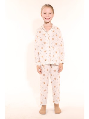 Dofi Kız Çocuk 1782 Ayıcık Desenli Aerobin Pijama Takımı – Kahverengi, Puantiyeli, Şık ve Konforlu