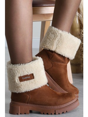 Belpino Kadın Tüylü Kısa Uzun Kalın Taban Ugg Model Dikişli Bayan Bot
