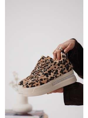 Modaserdem Alice Kadın Leopar Desenli Gizli Topuklu Sneaker