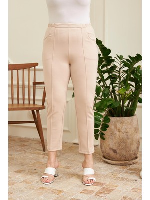 Rmg Beli Lastikli Fitilli Büyük Beden Bej Pantolon