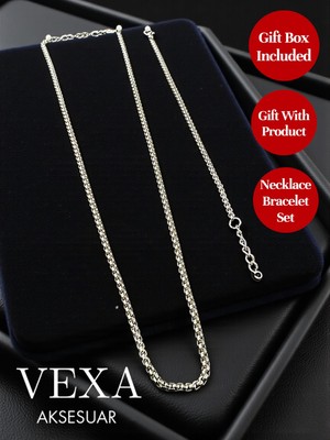 Vexa Aksesuar Örme Zincir Kolye Bileklik Set | Özel Kutulu | Şık Hediyelik Set