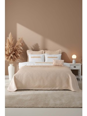 Parla Cappuccino Nakışlı Çift Kişilik Nevresimli Pike Seti - 8 Parça Çeyiz Seti