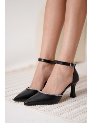 Modaserdem Darla Taşlı Kadın Siyah Topuklu Ayakkabı