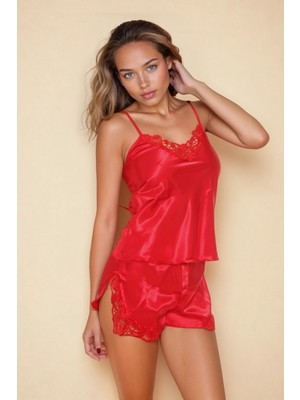 Jumelles Kırmızı Jumelles Şortlu Saten Gecelik Takımı
