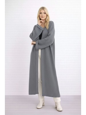 Mamayaga Kadın Tesettüre Uygun Maxi Boy Uzun Kol Spor Şık Örgü Triko Curve Uyumlu Hırka Ceket