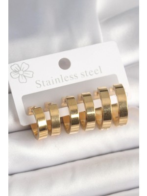 Calperia 316L Çelik Gold Renk Halka Model Kadın Küpe Seti