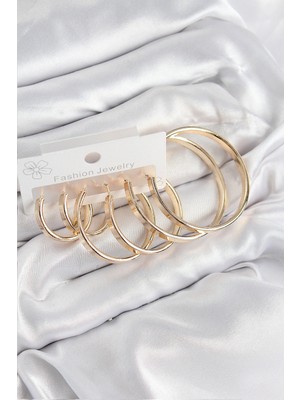 Calperia Pirinç Halka Model Gold Renk Kadın Set Küpe