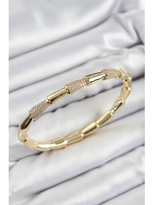 Calperia Pirinç Zirkon Taşlı Kemik Model Gold Renk Vip Kadın Bileklik