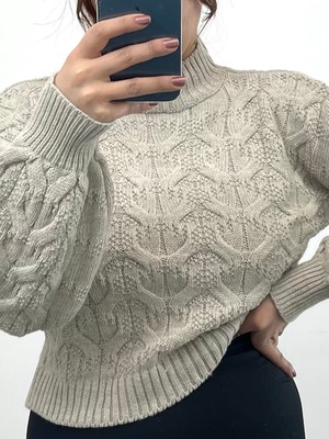 Nisum Moda Örgülü Boğazlı Triko Kazak