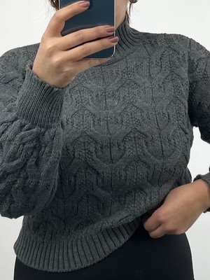 Nisum Moda Örgülü Boğazlı Triko Kazak