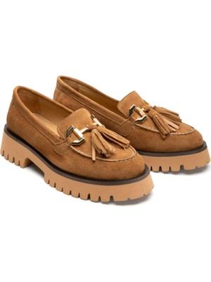 Emienza Laura Süet Toka Detaylı Püsküllü Kalın Taban Bayan Loafer