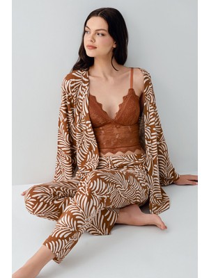 Arnetta Kadın Kahverengi 3lü Pijama Takım