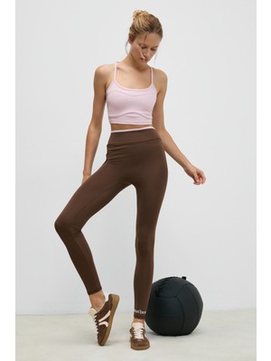 Urban Beat Veltren Kadın Esnek ve Yumuşak Dokulu Kontrast Biyeli Koyu Kahverengi Tayt