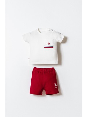 U.S. Polo Assn Erkek Bebek  2 li Şort T-şhirt Takım Beyaz-Kırmızı