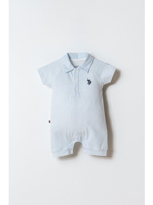 U.s. Polo Assn. Mavi Erkek Bebek Tulum Örme Kumaşlı Kısa Kol Desenli Tasarım