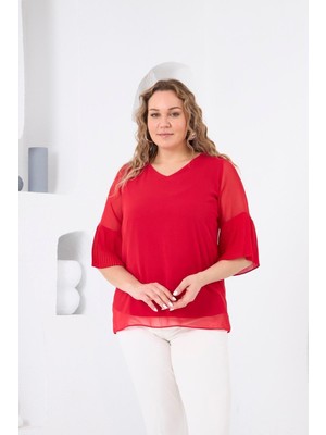 Rmg Kolları Piliseli Büyük Beden Bebe Mercan Bluz1