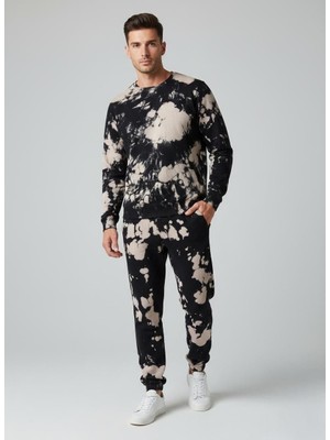 Siyah Beyaz Uzun Kollu Batik Desenli Kışlık Takım