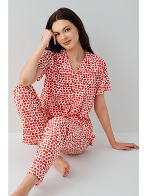 Arnetta Kadın Kırmızı Gömlek Pijama Takım