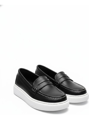 Besteps Siyah Loafer Hakiki Deri Termo Kaymaz Taban El Yapımı Erkek Çocuk Ayakkabı