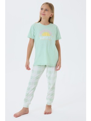 Arnetta Kız Çocuk Yeşil Pijama Takım