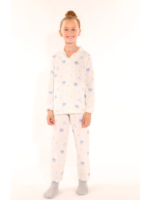 Dofi Kız Çocuk 1782 Mavi Ayıcık Desenli Aerobin Kumaş Pijama Takımı – Şık ve Yumuşak