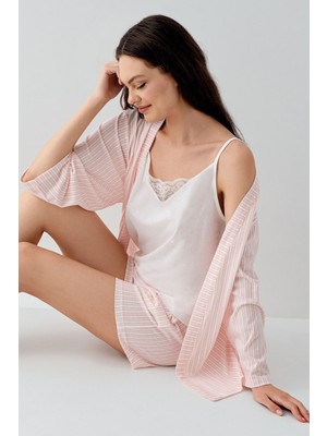 Arnetta Kadın Pembe 3lü Sabahlık Takım