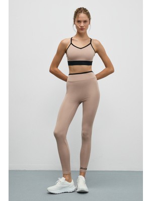 Urban Beat Veltren Kadın Esnek ve Yumuşak Dokulu Kontrast Biyeli Vizon Tayt