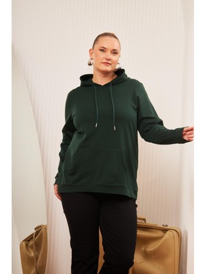 Rmg Kapşonlu Büyük Beden Sweatshirt Zümrüt1