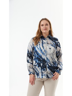 Rmg Büyük Beden Desenli Gömlek Indigo