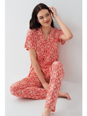 Arnetta Kadın Kırmızı Gömlek Pijama Takım