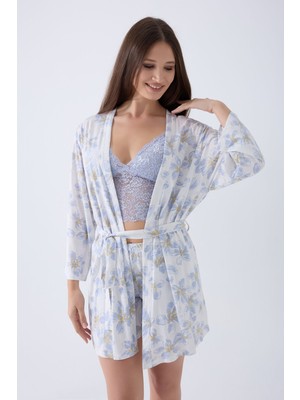 Arnetta Kadın Mavi 3lü Sabahlık Takım