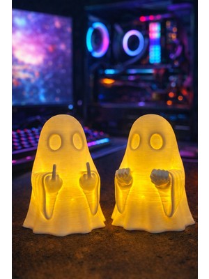 Root Made 2'li Hayalet Set Nah Çeken ve Orta Parmak Figürü Tealight Mumluk Ghost Gaming Dekoratif Obje