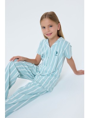U.s. Polo Assn. Kız Çocuk Yeşil Gömlek Pijama Takım