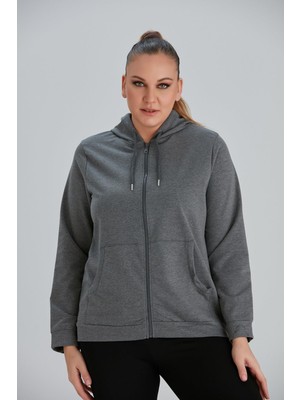 Rmg Fermuar Detaylı Büyük Beden Füme Eşofman Üst1