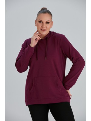 Rmg Kapşonlu Büyük Beden Mürdüm Sweatshirt