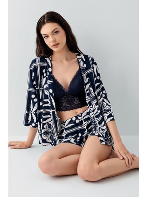 Arnetta Kadın Lacivert 3lü Sabahlık Takım