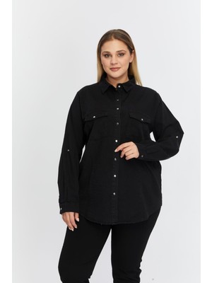 Rmg Büyük Beden Kol Apolet Detaylı Gömlek Füme1