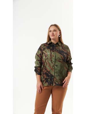 Rmg Büyük Beden Desenli Gömlek Haki1