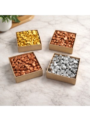 4’lü Dekoratif Çakıl Taşı Seti Altın, Gümüş, Bronz, Bakır Renk Akrilik Boyalı, Her Paket 350 gr