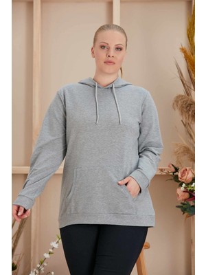 Rmg Kapşonlu Büyük Beden Gri Sweatshirt