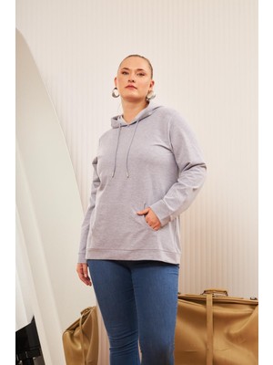 Rmg Kapşonlu Büyük Beden Gri Sweatshirt1