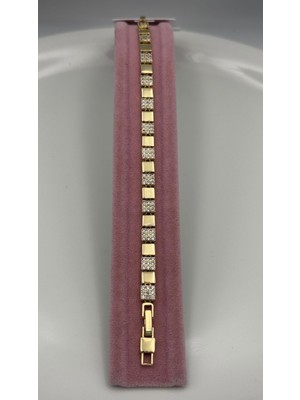 Nur Tasarım Atolyesi Xuping 14K Altın Kaplama Kare Taş Detaylı Modern Günlük Şık Bileklik