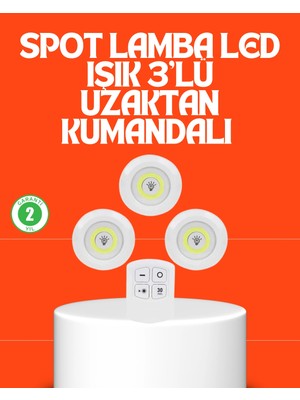 Calperia Kablosuz 3 Lü Spot LED Lamba Seti Uzaktan Kumandalı Enerji Tasarruflu Aydınlatma